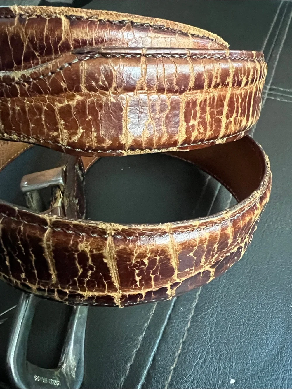 Martin Dingman Vintage Brown Alligator Leather Belt with Silver Accents Size 42